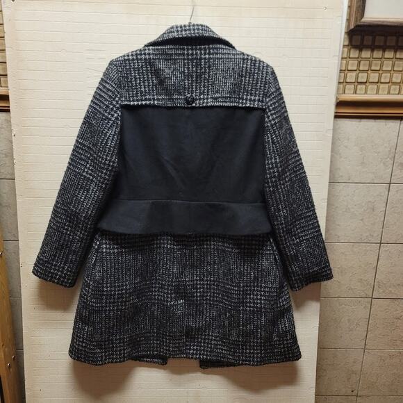 Betsey Johnson Size 12 wool Double breasted coat black Cream Tweed Jacket Pocket - Picture 3 of 11